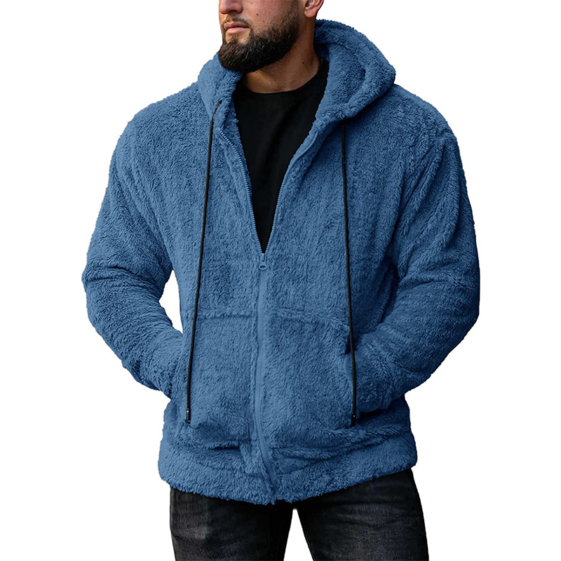 Rogoman Men's Solid Color Fleece Zip-Up Drawstring Hoodie Sweatshirt