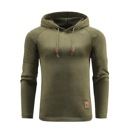 Rogoman Men's Pullover Solid Color Hooded Sweater Basic Vintage Style Outdoor Daily 