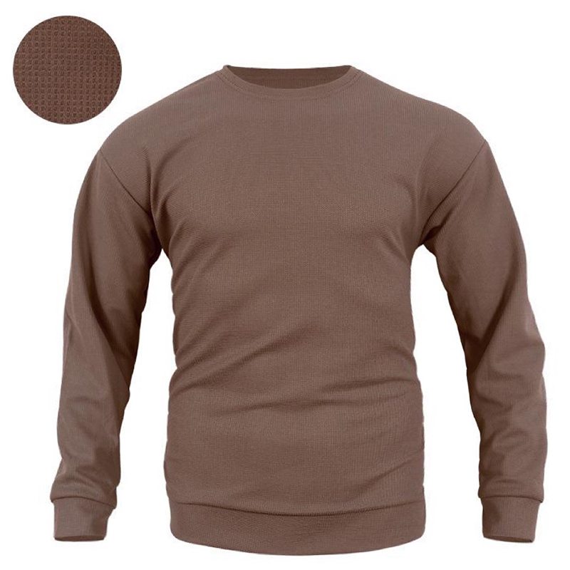Rogoman Men's Waffle Solid Color Pullover Long Sleeve Sweatshirt