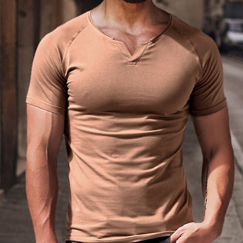 Men's Solid Color V Neck Short Sleeve T-shirt
