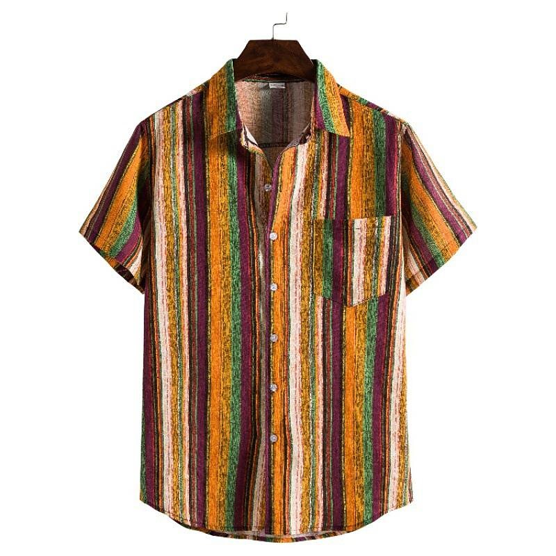cross-border foreign trade new men's striped short-sleeved shirt european size loose casual lapel men's shirt factory spot