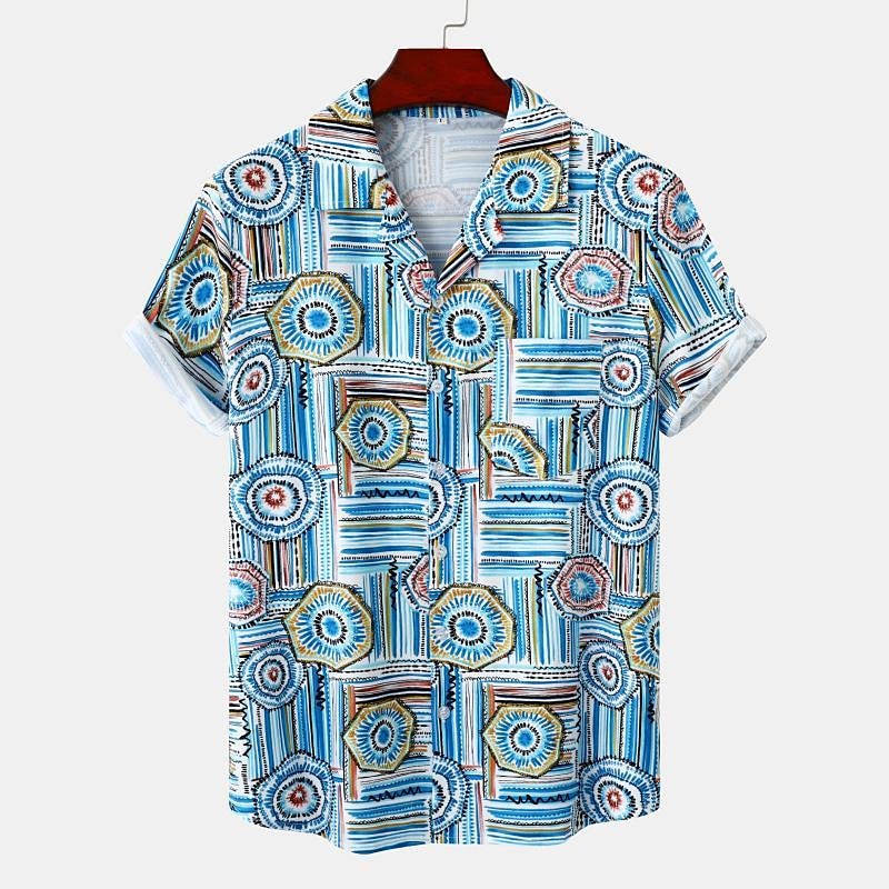 cross-border foreign trade 2022 summer new foreign trade men's casual short-sleeved printed shirt hawaiian vacation shirt men