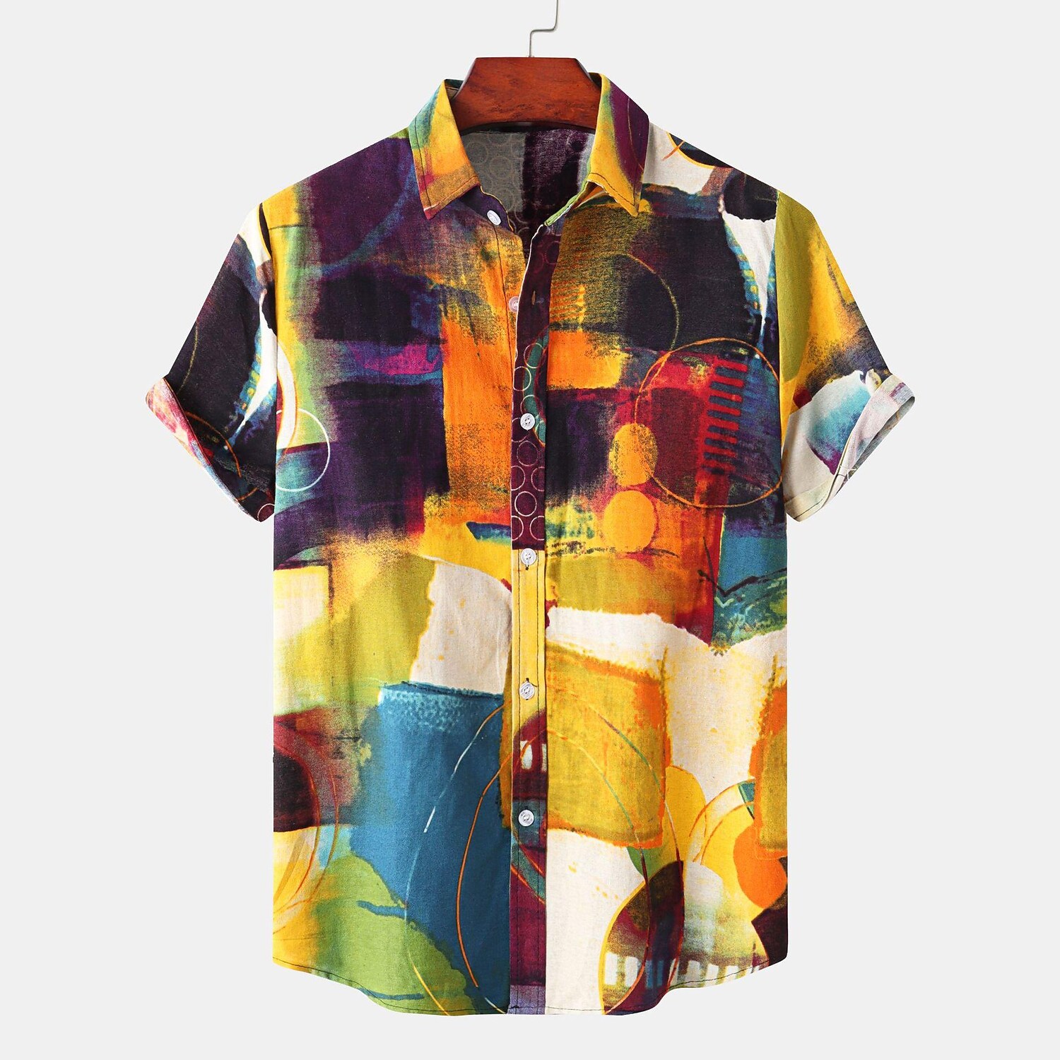 2021 summer amazon aliexpress foreign trade cross-border color matching summer casual shirts men's lapel shirts tops