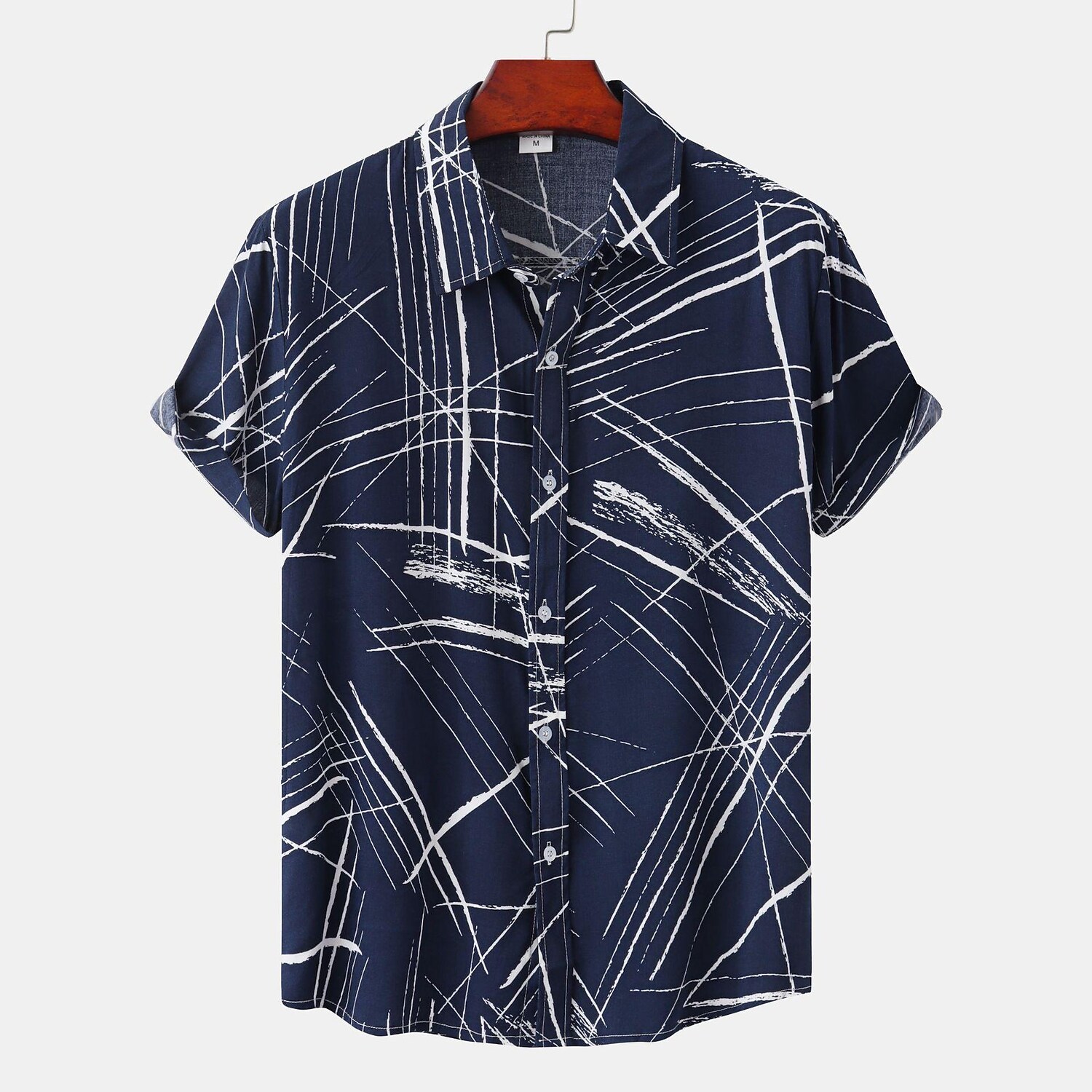 Men's Line Print Hawaiian Short Sleeve Shirt