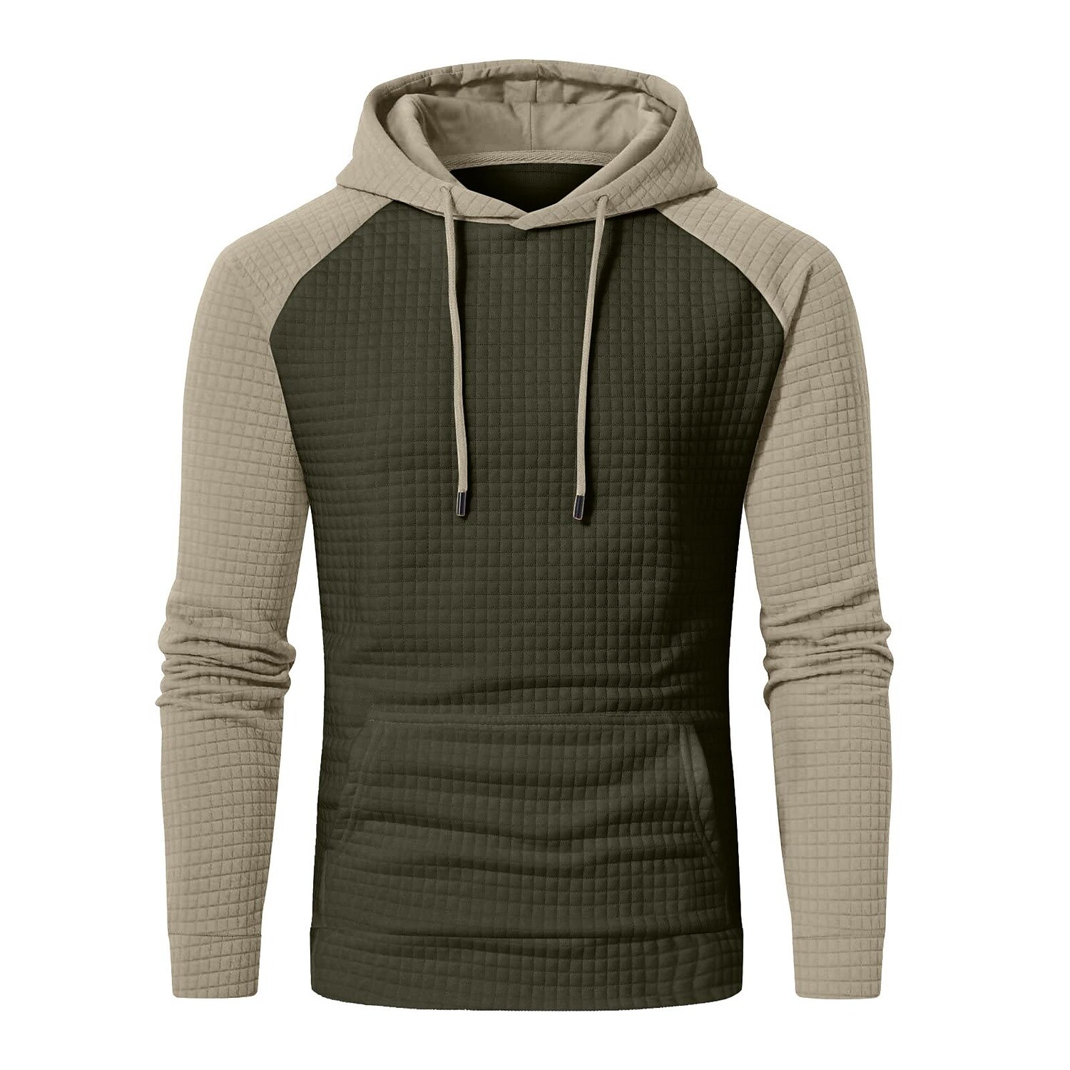 Rogoman Men's Jacquard Check Color Block Pullover Hoodie Sweatshirts