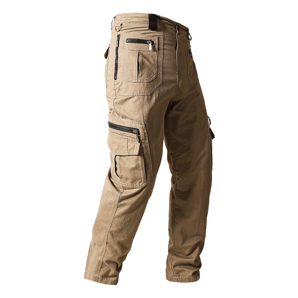 Rogoman Men's Mid Waist Multiple Zipper Pockets Straight Cargo Pants