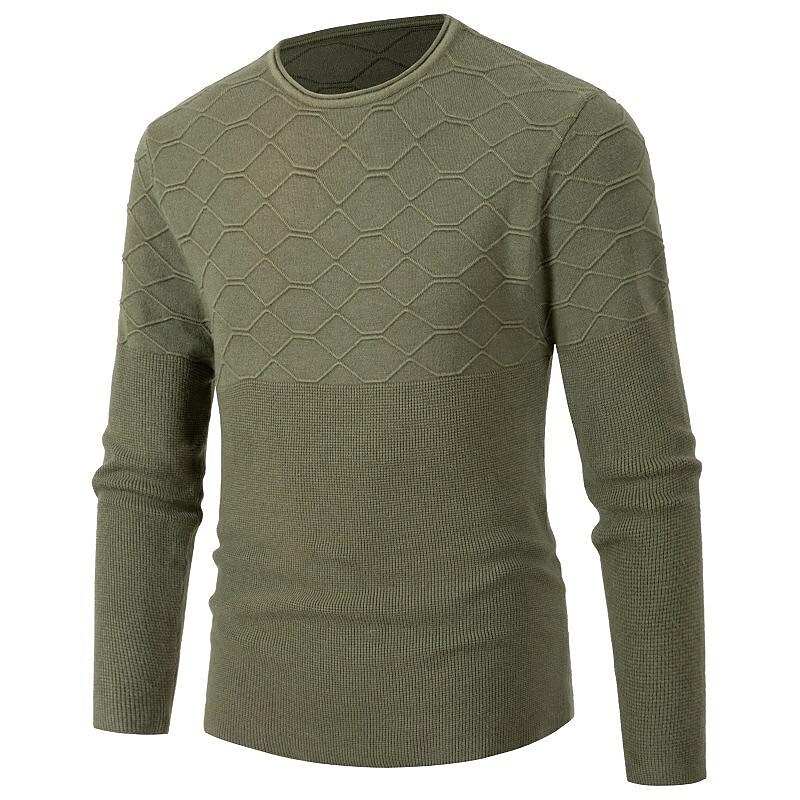 Rogoman Men's Casual Solid Color Round Neck Pullover Sweater 