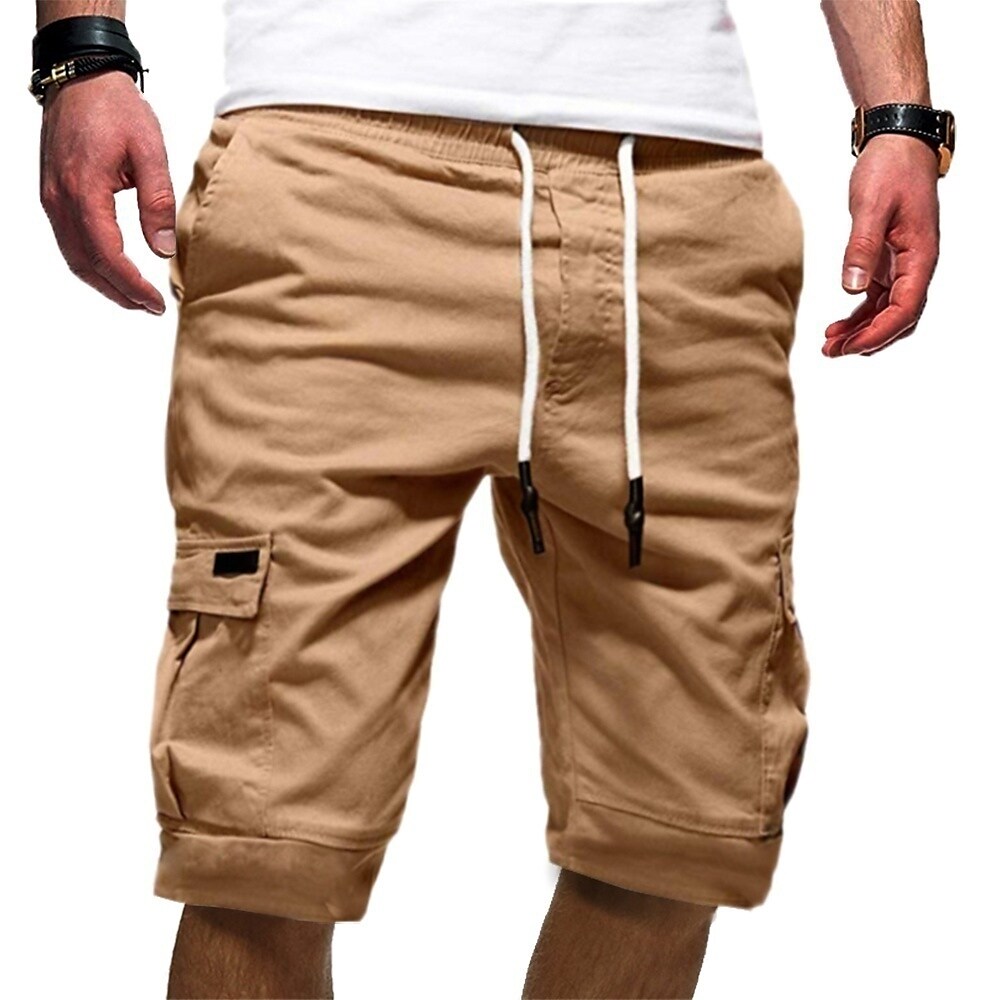 Men's cargo shorts elastic waist casual shorts for men  half trousers Cotton Drawstring Waist Knee-Length Pants With Pockets big tall-green-m