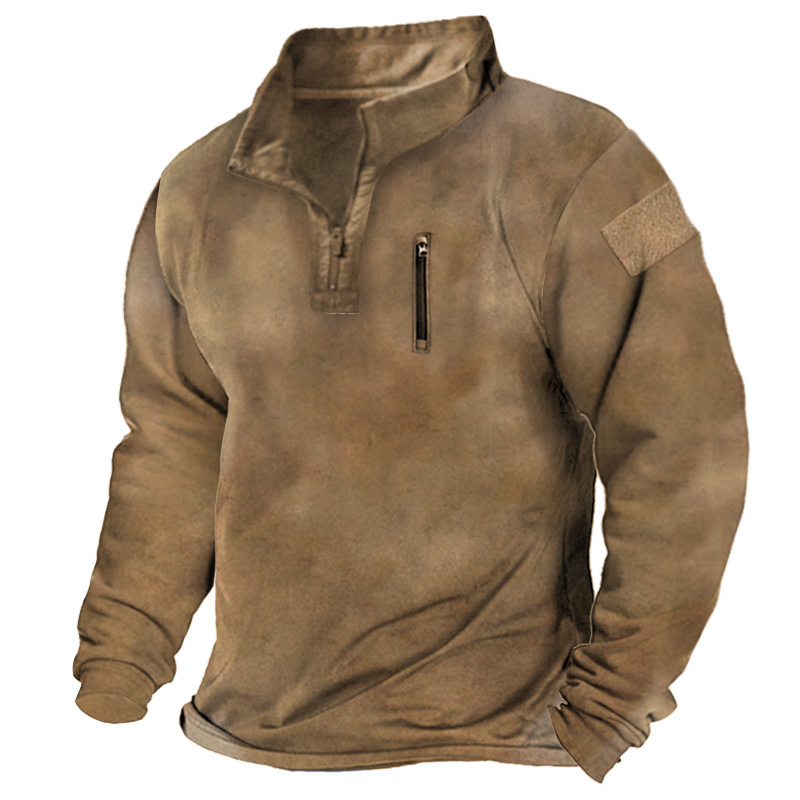 Rogoman Men's Pullover Stand Collar Solid Color Half Zipper Outdoor Casual Sweatshirts