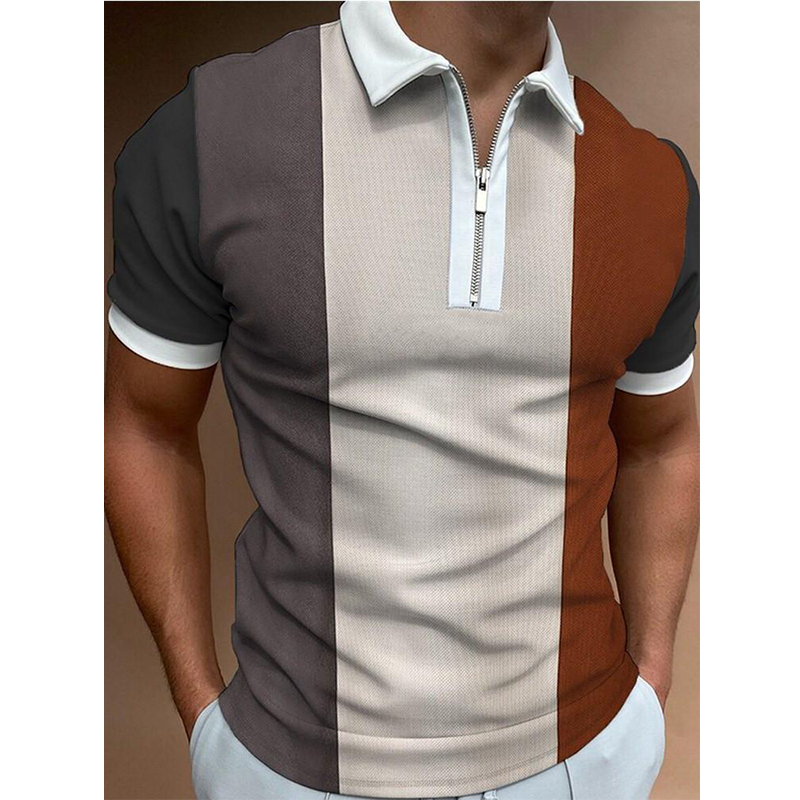 Men's 3D Print Color Block Casual Short-sleeved Polo T-shirt