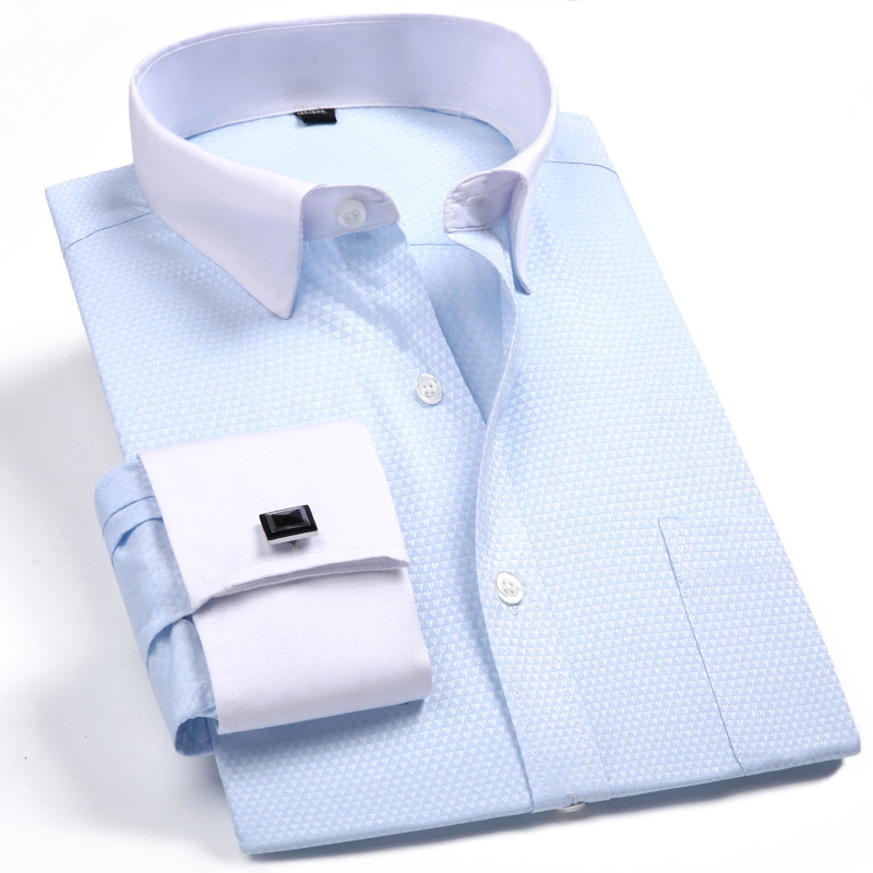 Rogoman Men's Jacquard Patchwork Long Sleeve Shirt