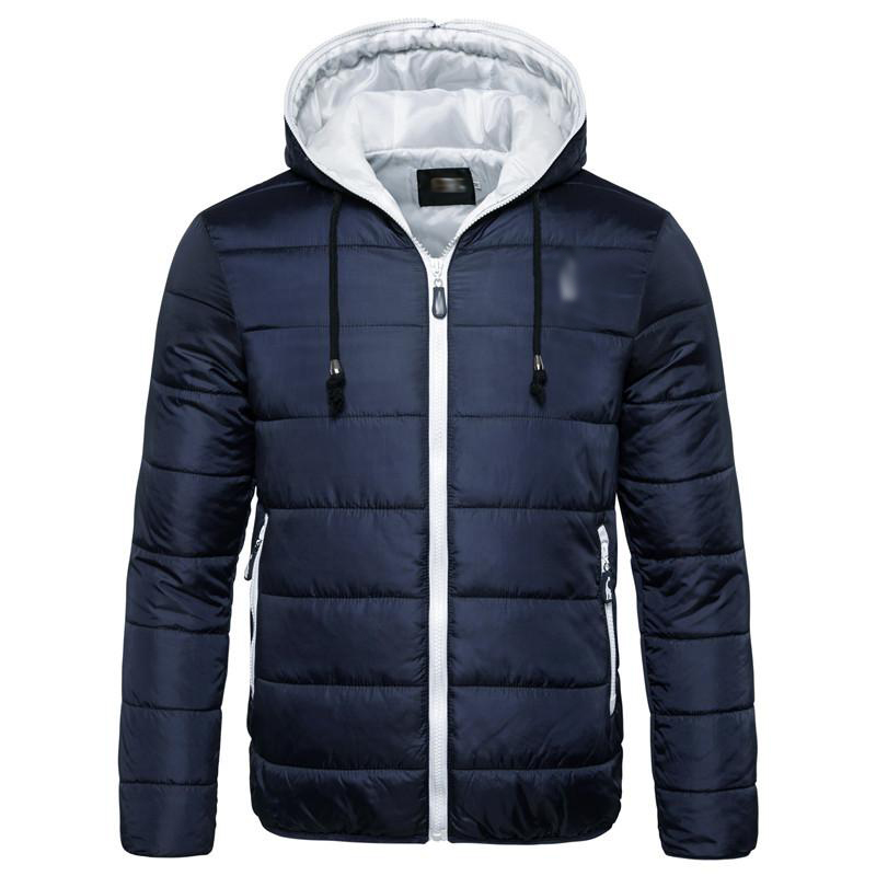 Rogoman Men's Hooded Solid Color Contrasting Zip And Lining Padded Jacket 