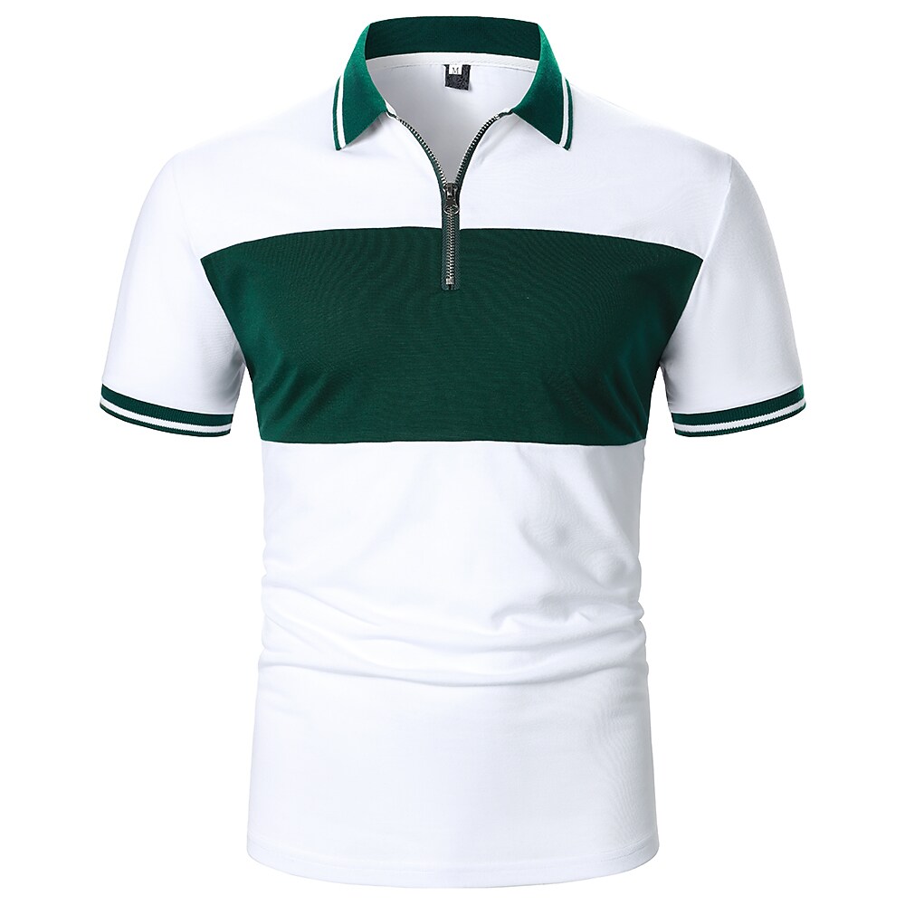 Men's Golf Shirt Dress Shirt Casual Shirt Shirt Print Geometry Button Down Collar Casual Daily Color Block Zipper Short Sleeve Tops Simple Color Block Casual Fashion Green Black Red