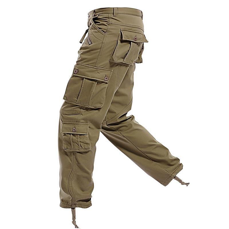 Rogoman Men's Multi Pocket Solid Color Fleece Warm Outdoor Tactical Cargo Pants