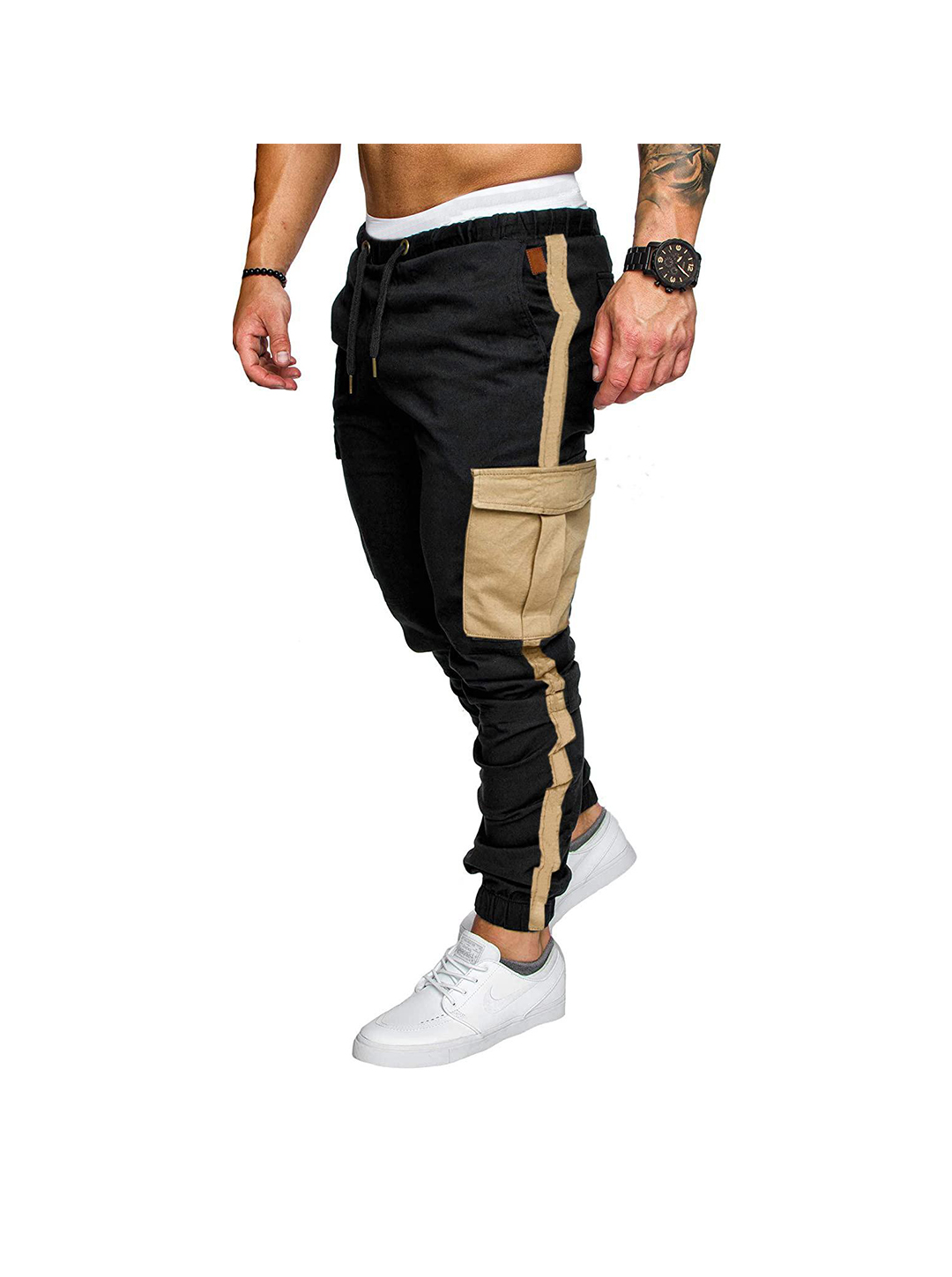 Poisonstreetwear Men's Contrasting Color Details Cargo Pants-poisonstreetwear.com