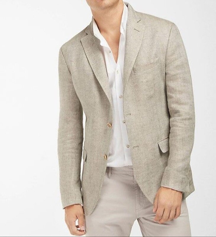 Men's Casual Tailored Fit Solid Colored Single Breasted Two-buttons Linen Blazer