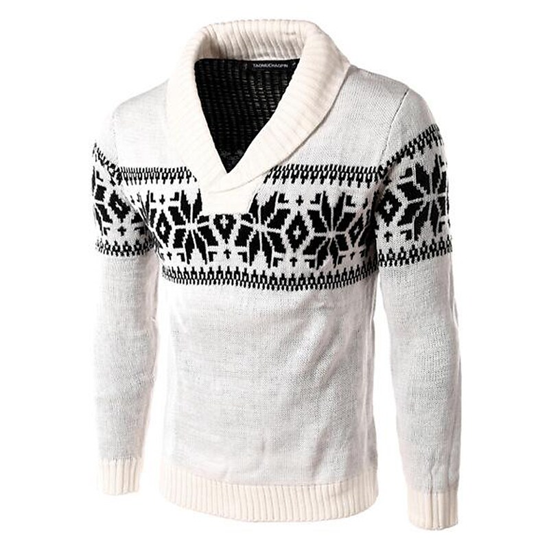 Rogoman Men's Scarf Collar Jacquard Fair Isle Christmas Sweater