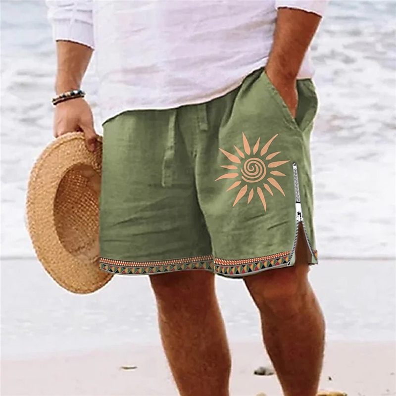 Men's Zipper Pocket Elastic Waist Sun Graphic Prints Comfort Breathable Board Shorts
