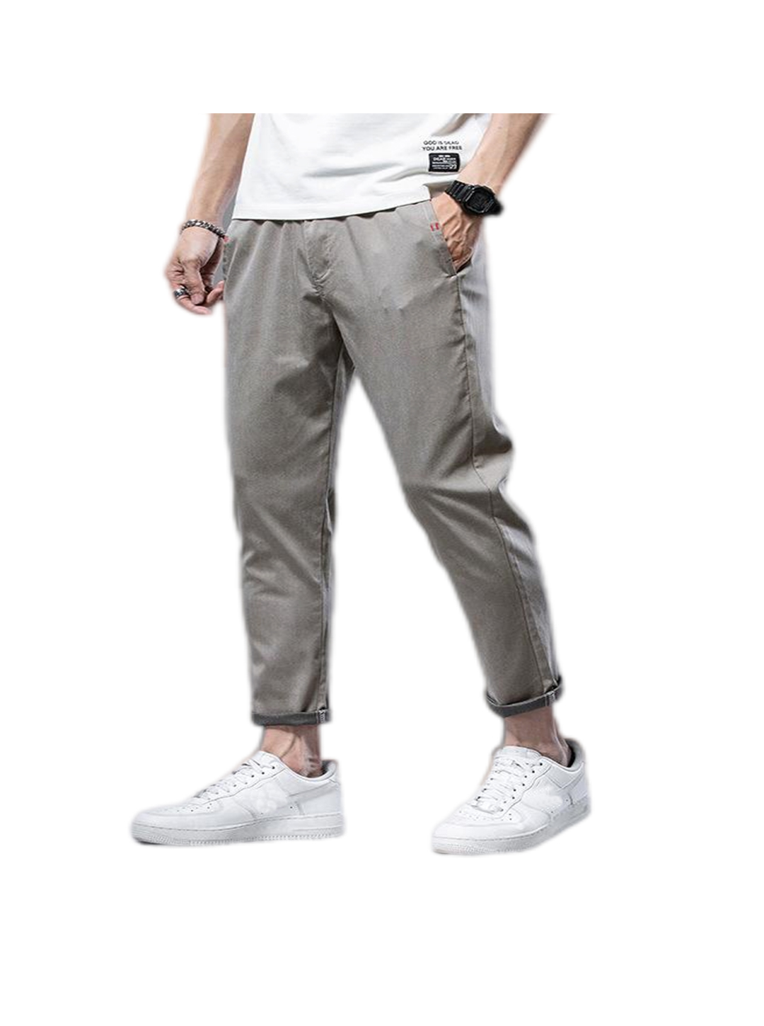 Thomas Elastic Waist Ankle-Length Comfortable Chino Pants