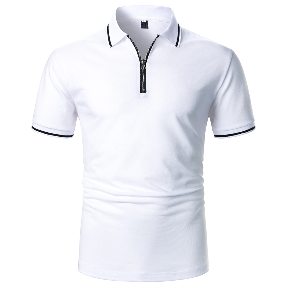 Meade Solid Color Zipper Short Sleeve Polo T-shirt