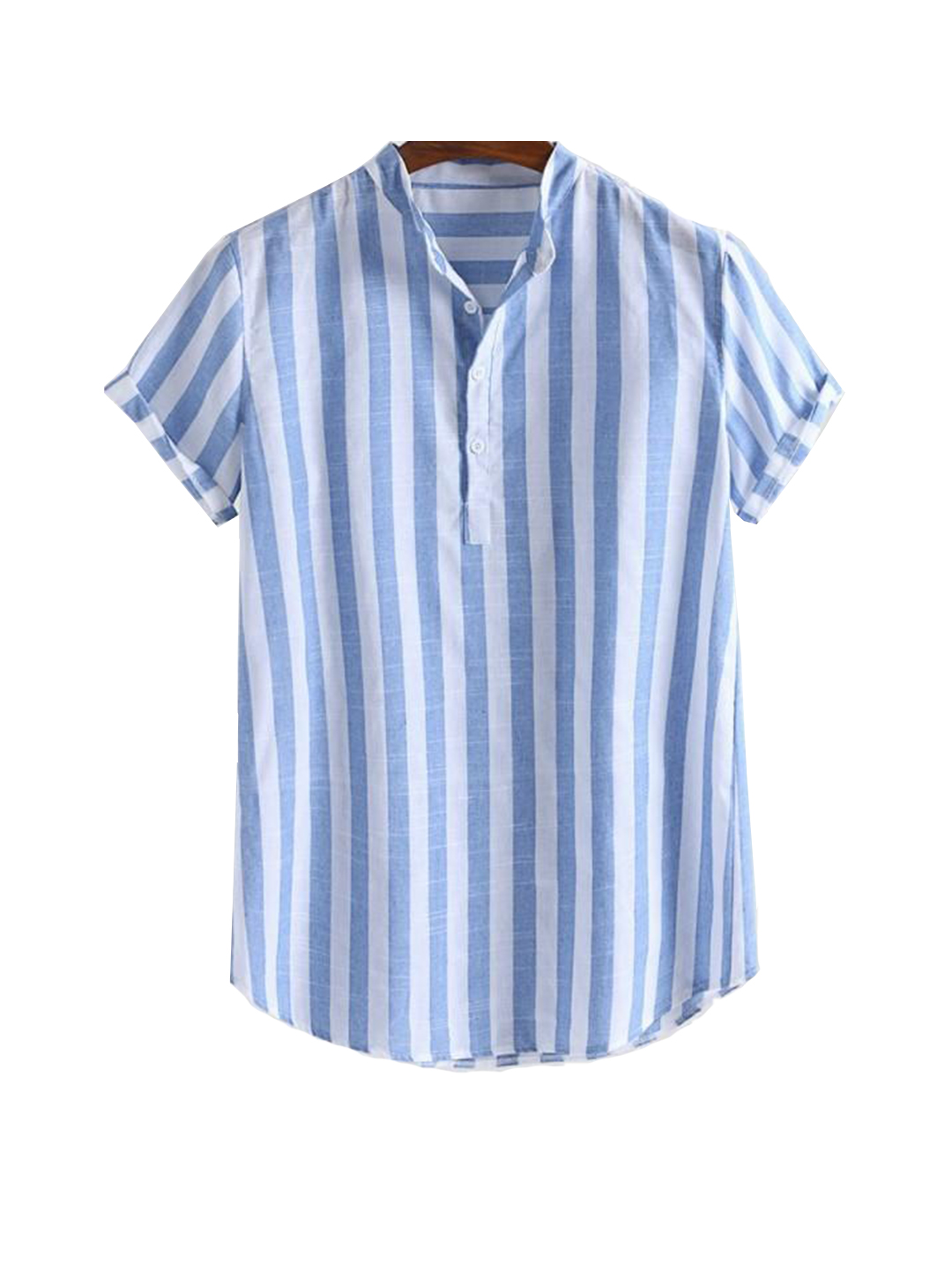 Arrowood Blue Striped Stand Collar Casual Shirt