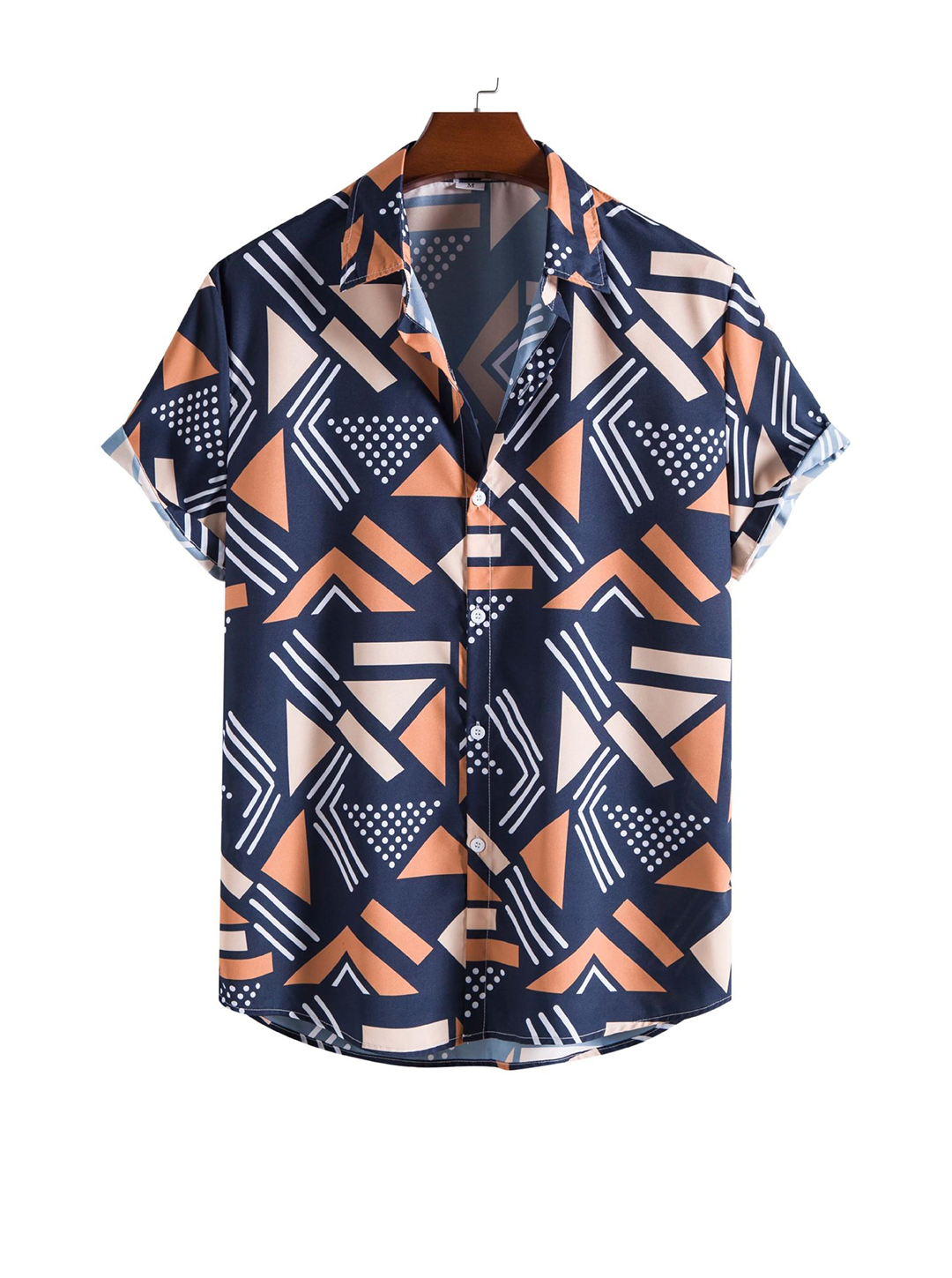 2022 foreign trade new men's fashion trend printing polyester short-sleeved shirt one piece on behalf of