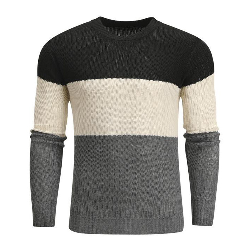 Rogoman Men's Colorblock Striped Slim Fit Crew Neck Pullover Sweater
