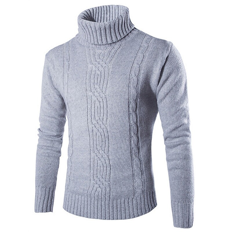 Rogoman Men's Pullover Turtleneck Cable Basic Knit Sweater