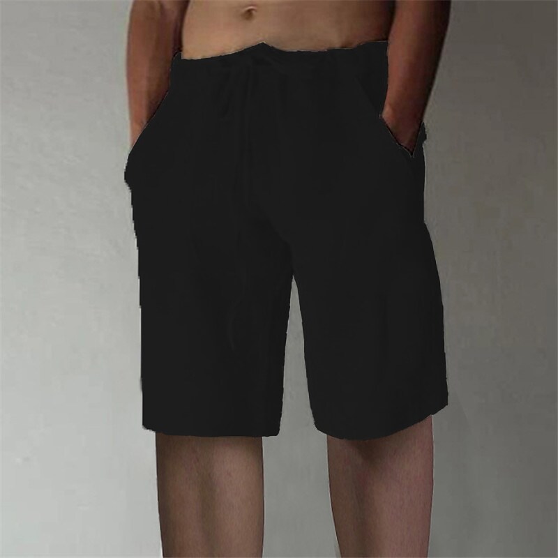 Rogoman Men's Linen Elastic Waist Comfort Shorts