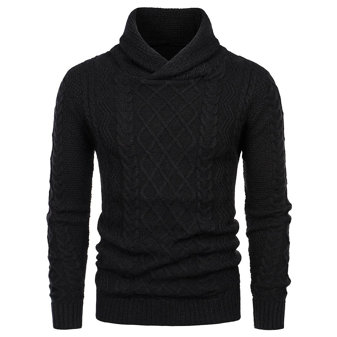 Rogoman Men's Shawl Collar Cable Casual Slim Fit Long Sleeve Sweater