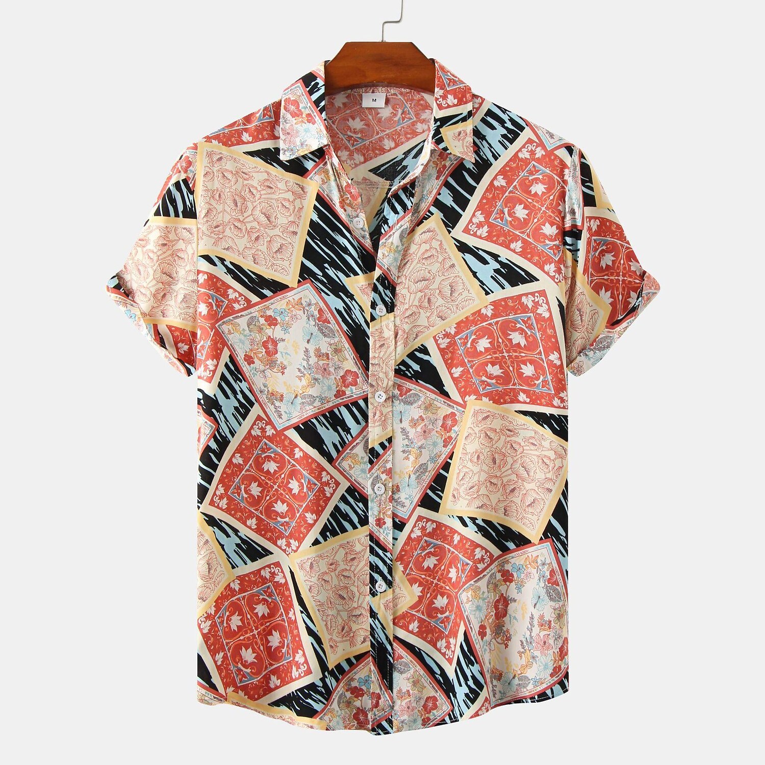 amazon foreign trade 2022 european and american summer new men's fashion floral shirts short sleeve loose shirts