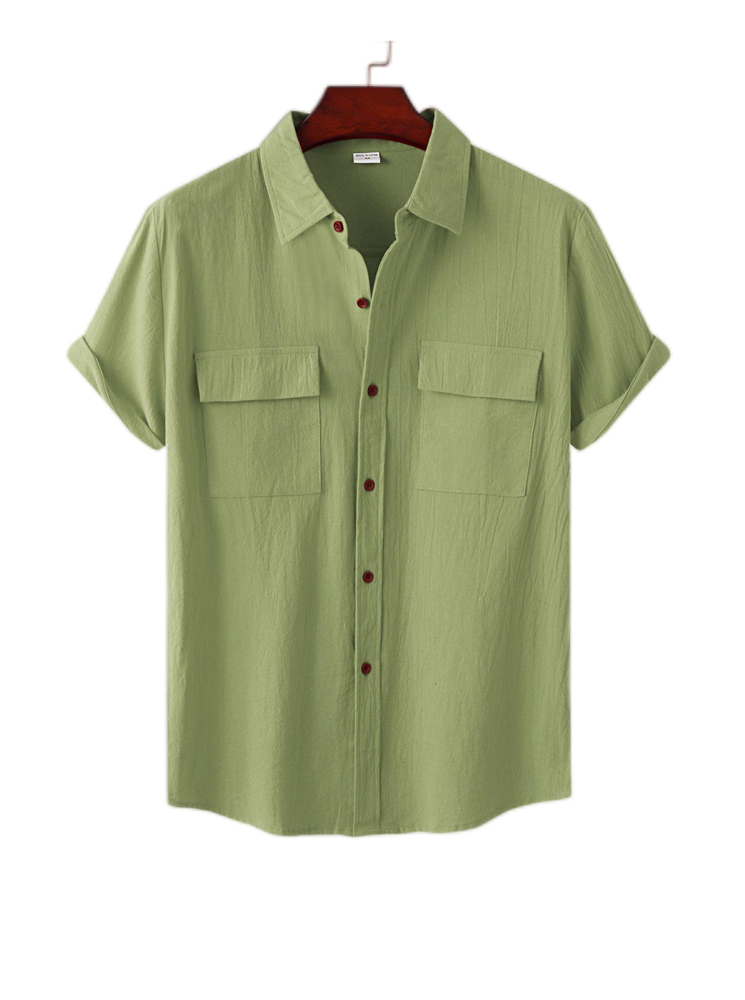 Ronald Solid Color Cotton And Linen Double Pocket Short Sleeve Shirt