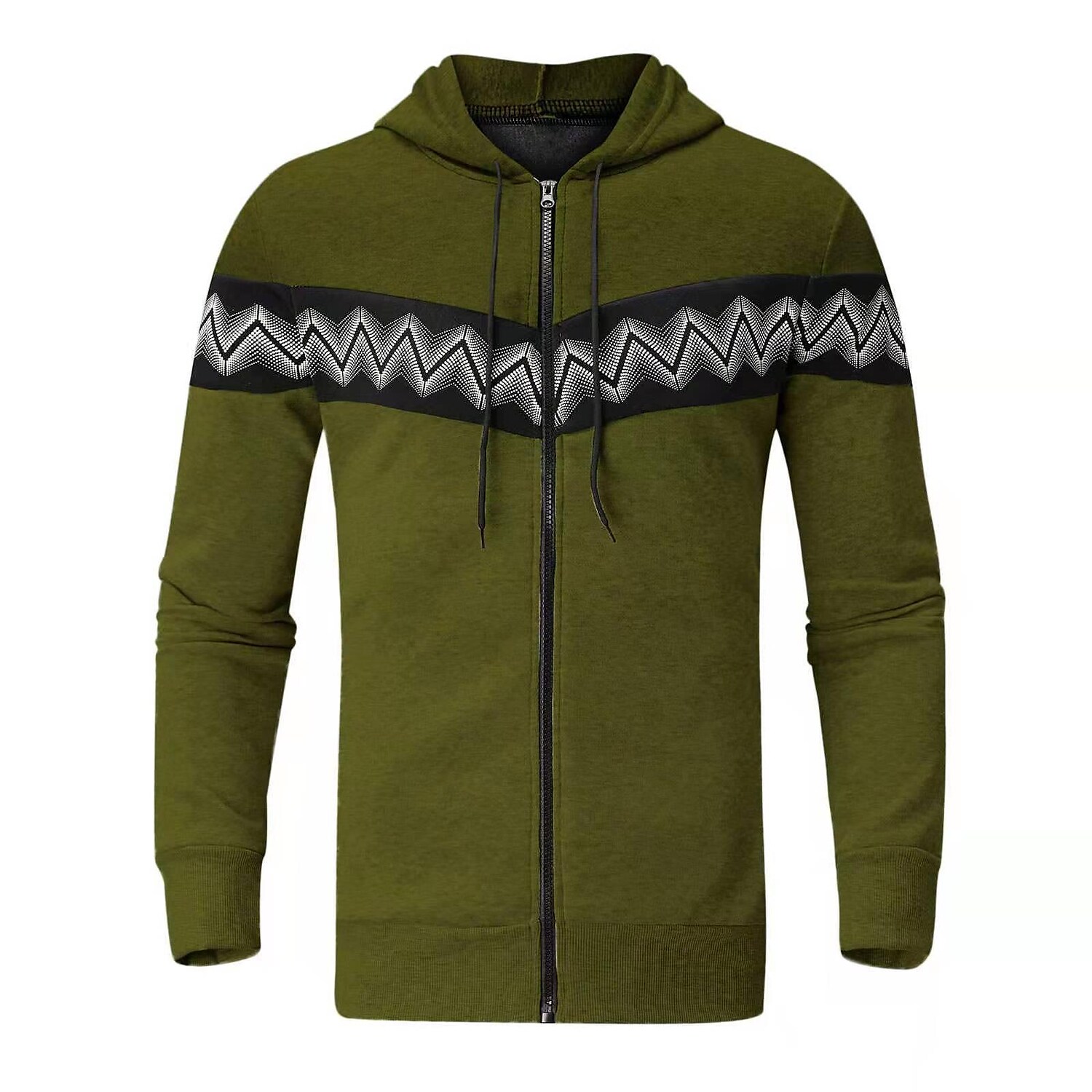 Rogoman Men's Hooded Drawstring Pocket Zip Partial Print Detail Sweatshirt And Two-piece Set 
