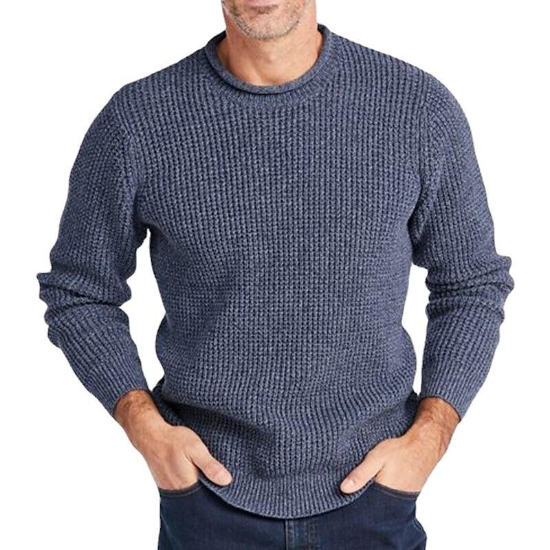 Rogoman Men's Solid Color Casual Crew Neck Long Sleeves Sweater 