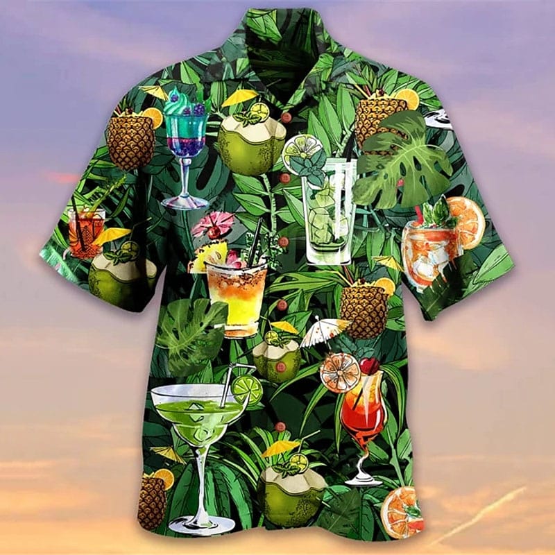 Rogoman Men's Tropical Cocktail Hawaiian Short Sleeve Shirt
