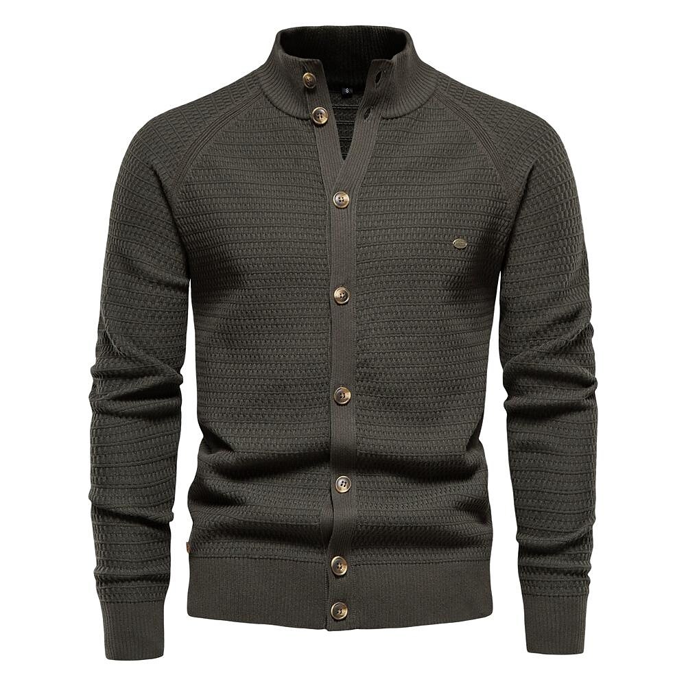 Poisonstreetwear Men's Texture Pattern Stand Collar Knitted Cardigan-poisonstreetwear.com