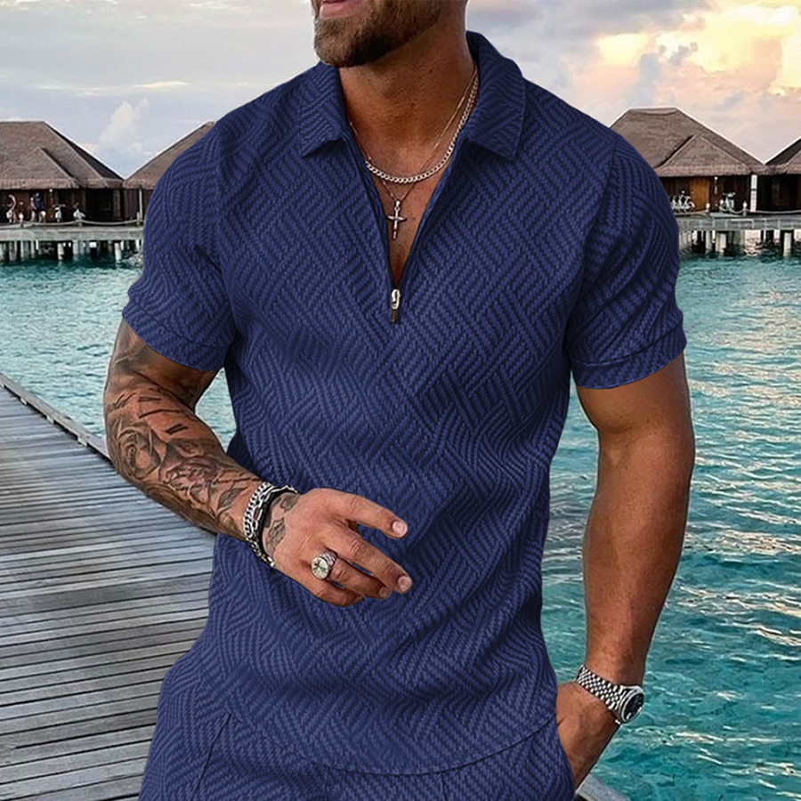 Wilson 3D Print Zipper Short-sleeved Polo T-shirt