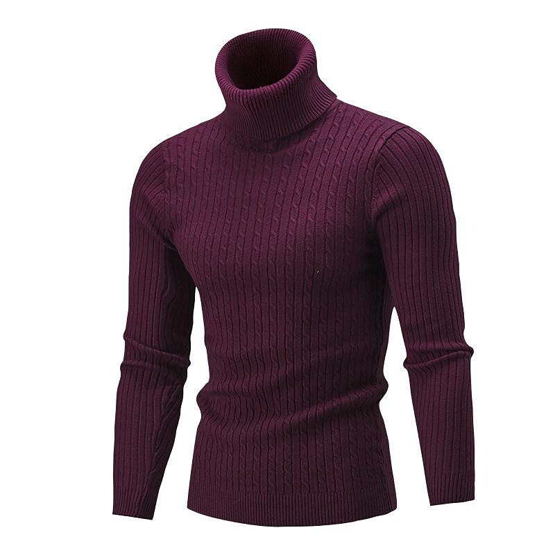 Rogoman Men's Pullover Turtleneck Cable Slim Fit Basic Knit Sweater