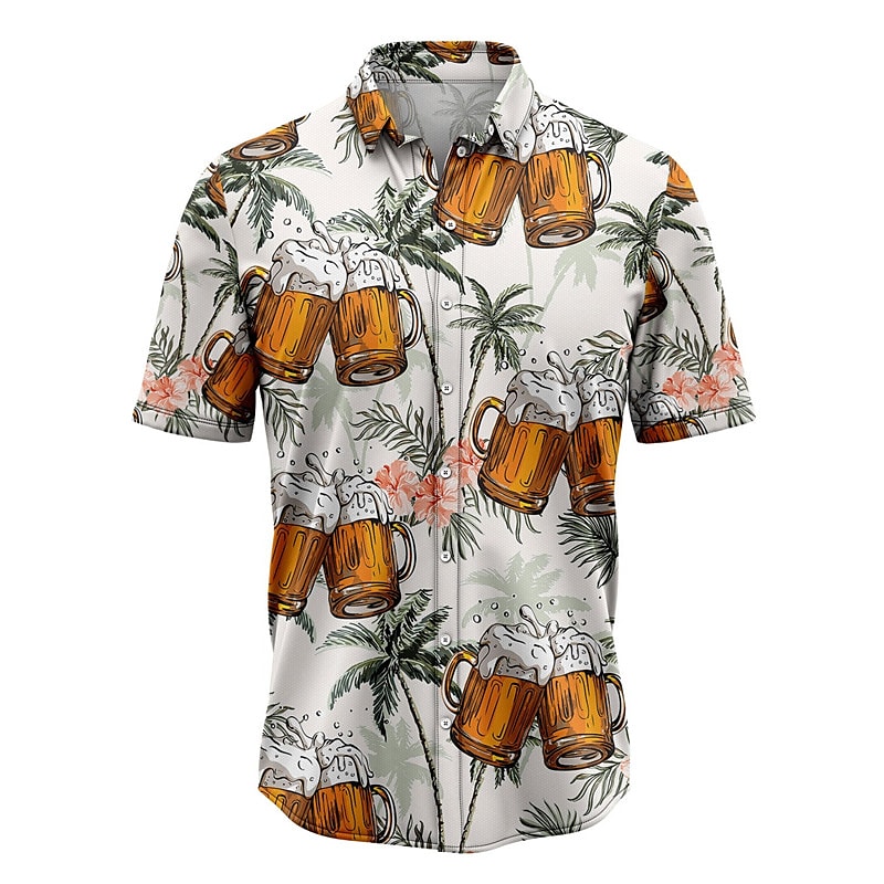 Rogoman Men's Beer Hawaiian Short Sleeves Shirt