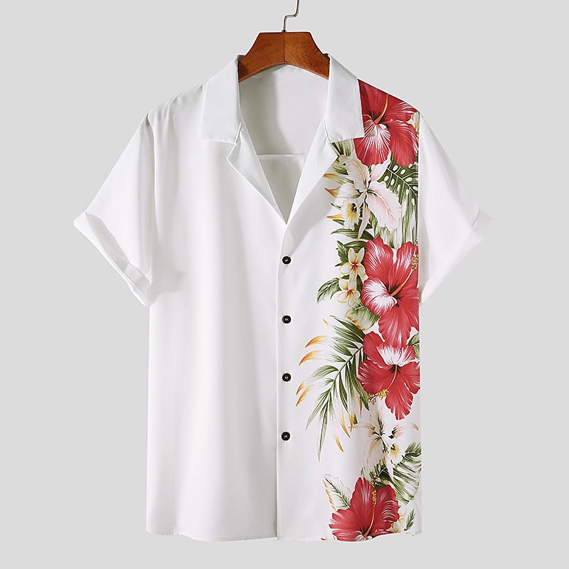 Rogoman Men's Tropical Floral Print Short Sleeve Shirt