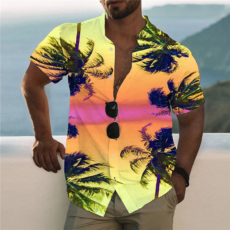 Rogoman Men's Palm Trees Short Sleeve Shirt