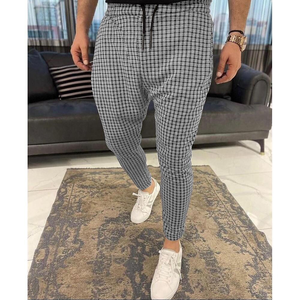 european and american autumn cross-border new men's small plaid tethered pencil pants wish aliexpress amazon hot style
