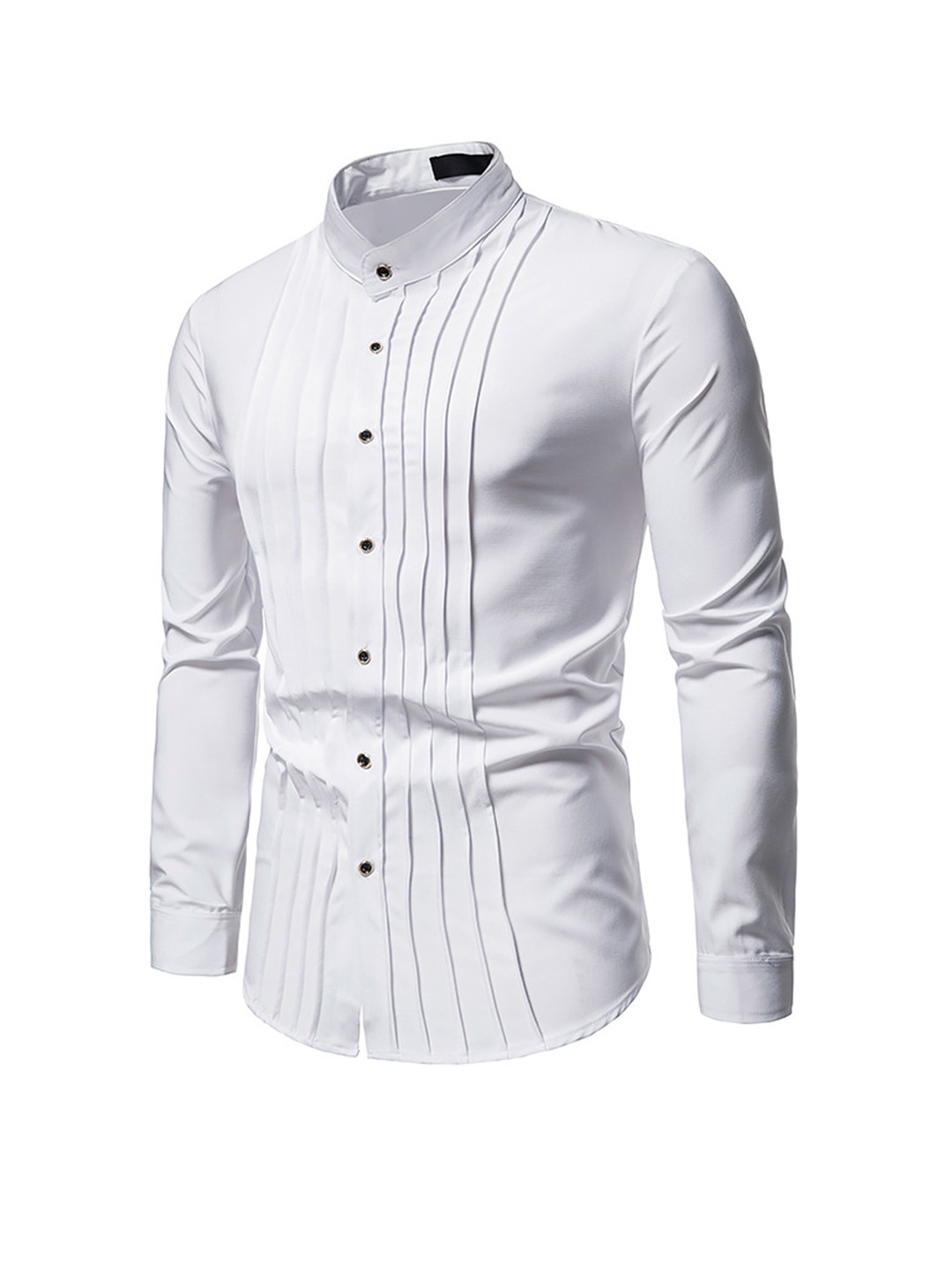 Chance Business Pleated Stand Collar Shirt