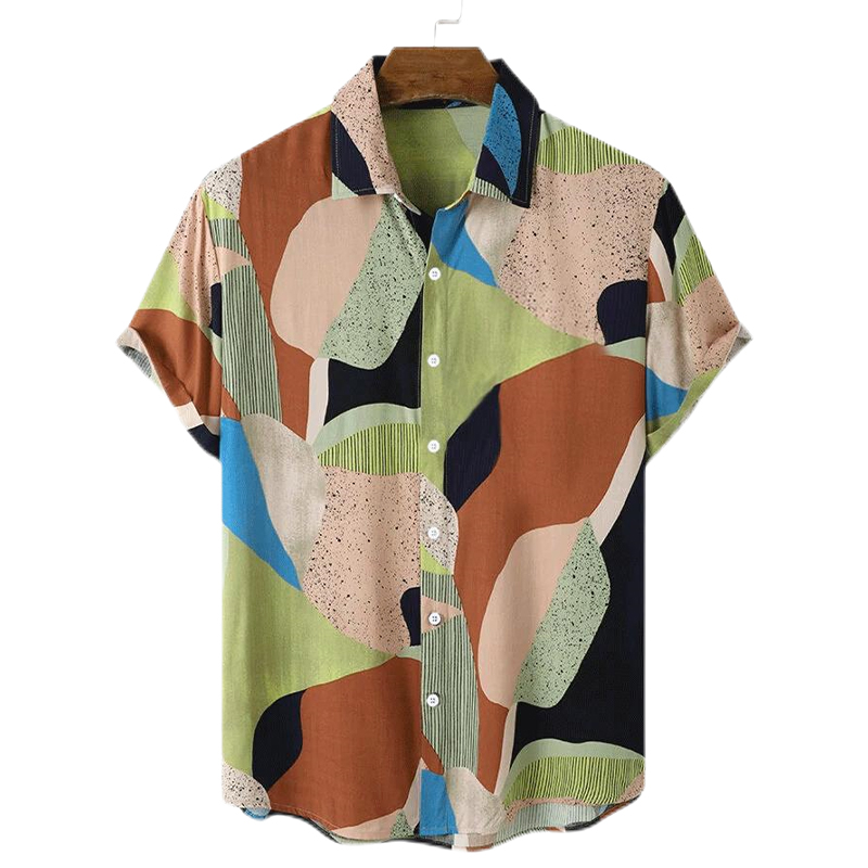 Men's Contrast Color Block Short Sleeve Shirt