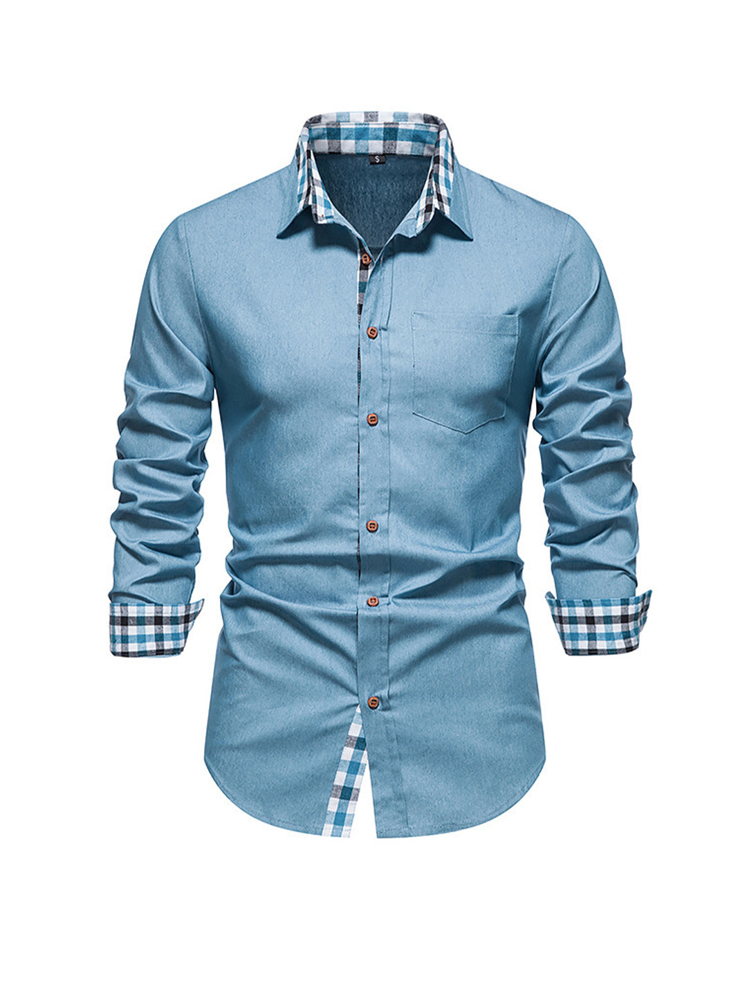 2022 spring new men's casual formal shirt buttoned shirt amazon european code long-sleeved denim shirt men