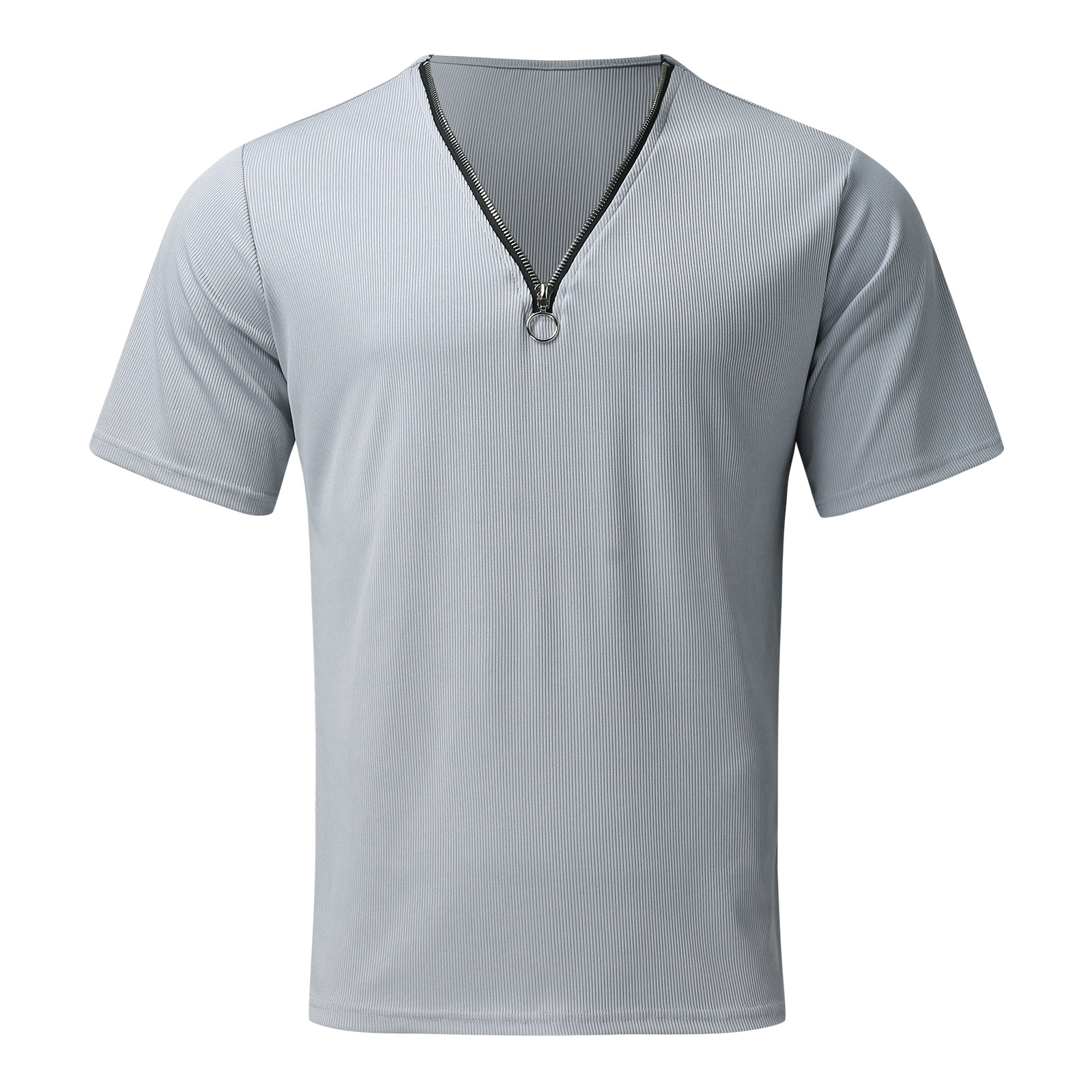 Patrick Zippered Ribbed Textured V-Neck Short Sleeve T-shirt