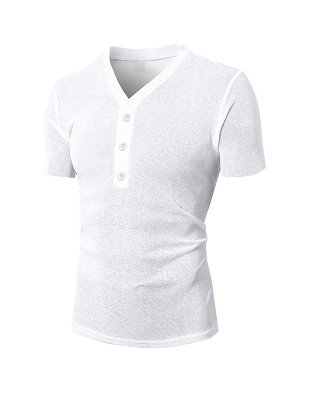 Solid Color Henley Short Sleeve T-shirt