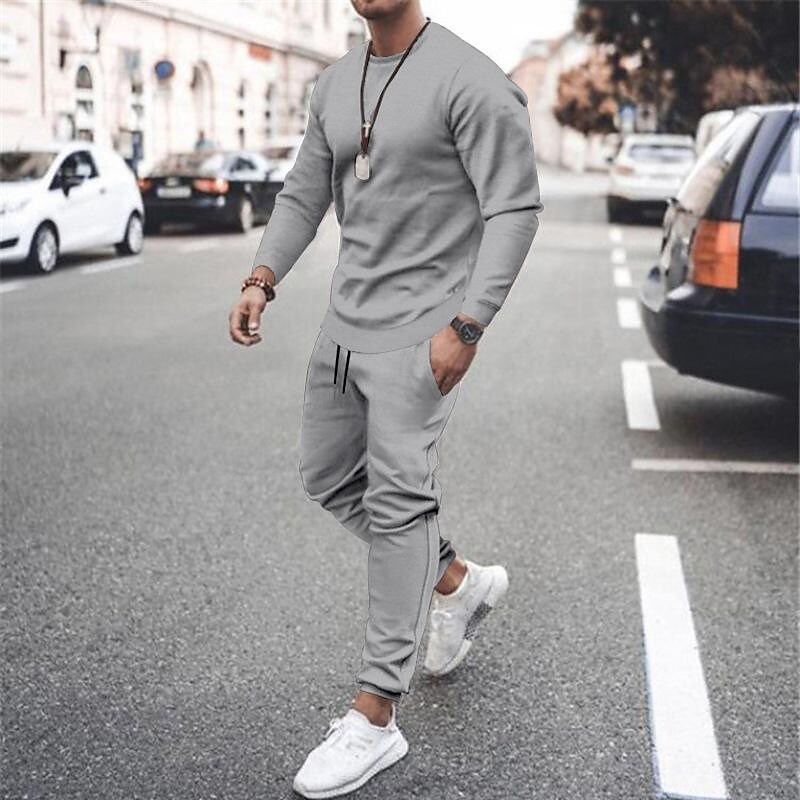 Men's Crew Neck Long-sleeved Trousers Two-piece Set