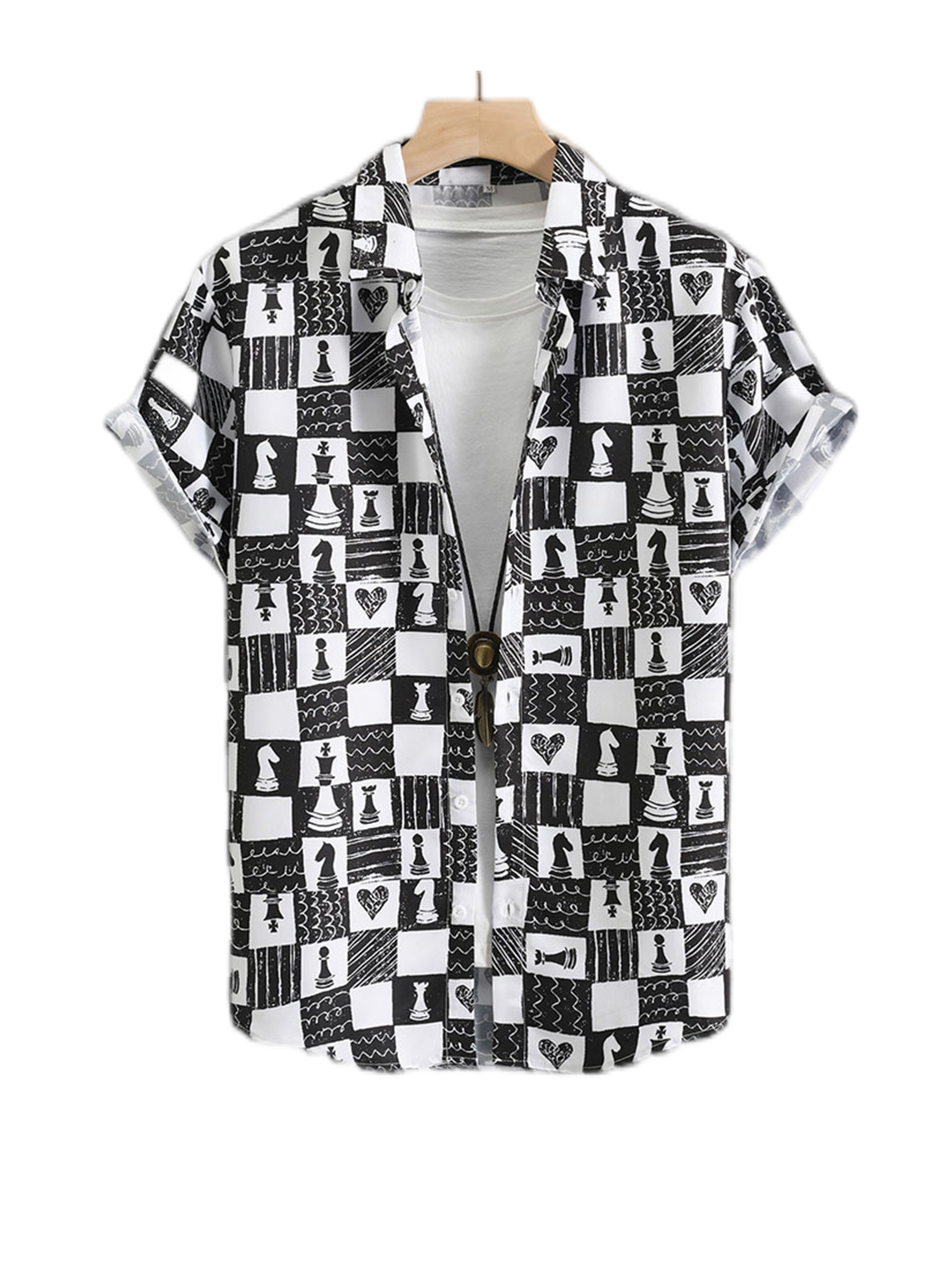 Estrada Checkerboard Print Casual Short Sleeve Shirt