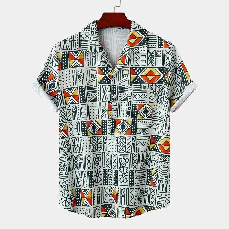 cross-border foreign trade 2022 summer new foreign trade men's casual short-sleeved printed shirt hawaiian vacation shirt men